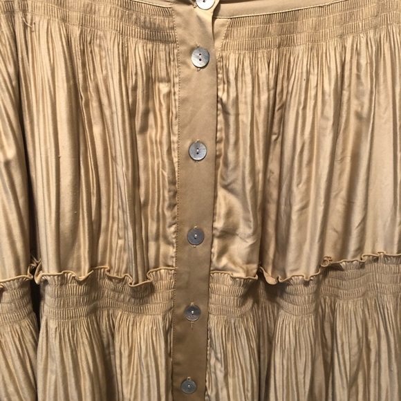 Soft Surroundings Gold Tiered Maxi Broom Skirt Sz. M Buttin Front Silky Feel - Picture 4 of 6